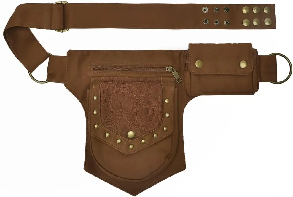 KPYWZER Waist Bag for Women Men Fanny Pack Renaissance Faire Festival Lace Utility Hip Belt Waist Bags WomensTravel Outdoors Brown