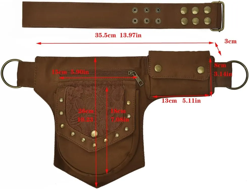 KPYWZER Waist Bag for Women Men Fanny Pack Renaissance Faire Festival Lace Utility Hip Belt Waist Bags WomensTravel Outdoors Brown
