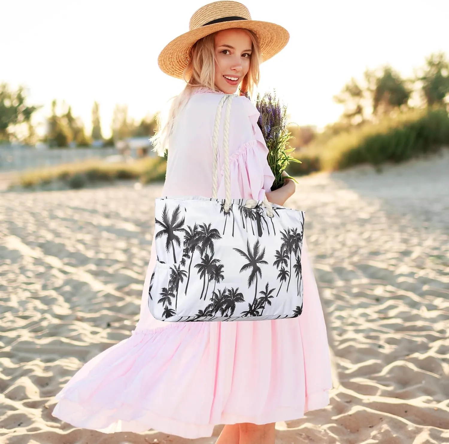 KUAK Beach Bag, Large Beach Bags for Women Waterproof Sandproof Beach Tote Bag with Zipper and Pockets for Pool Family