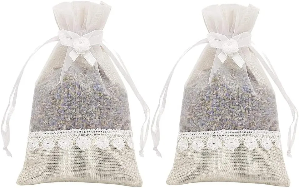KUPOO 20PS Rose Drawstring Burlap Bags, 4x6 Inch Lace Jute Organza Favor Gift Bags for Wedding Party Favor and DIY Craft (stly A)