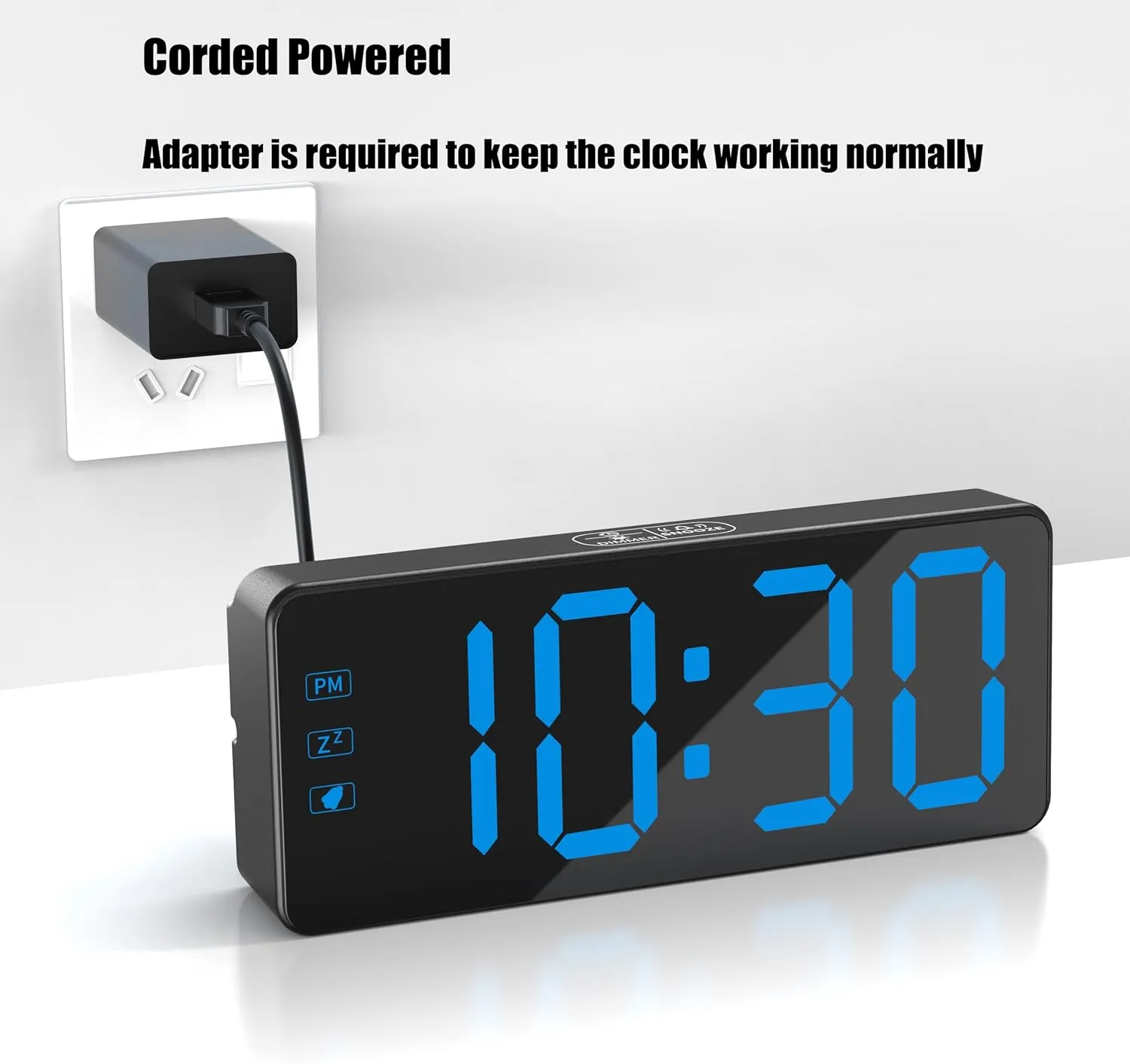 KWANWA Digital Alarm Clock with 3-Level Dimmer & Battery Backup | 2.4" Jumbo LED Display, Auto Night Mode, 7-Min Snooze, Dual Power (UL Adapter   59in Cord) | Compact for Bedroom, Travel, Office