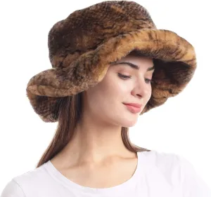 LA CARRIE Women's Snakeskin Print Faux Fur Bucket Hat Winter Warmer Fisherman Cap
