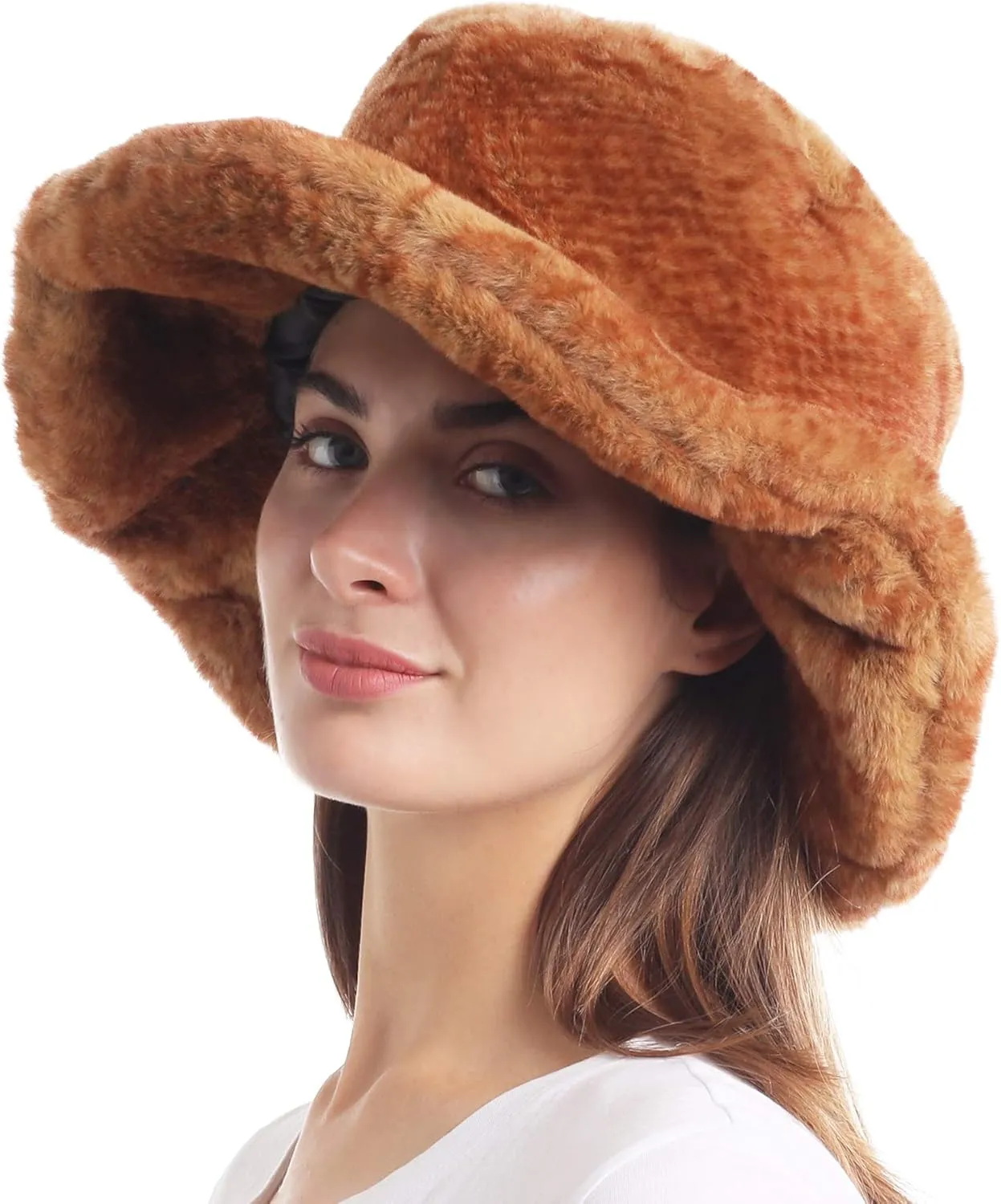 LA CARRIE Women's Snakeskin Print Faux Fur Bucket Hat Winter Warmer Fisherman Cap
