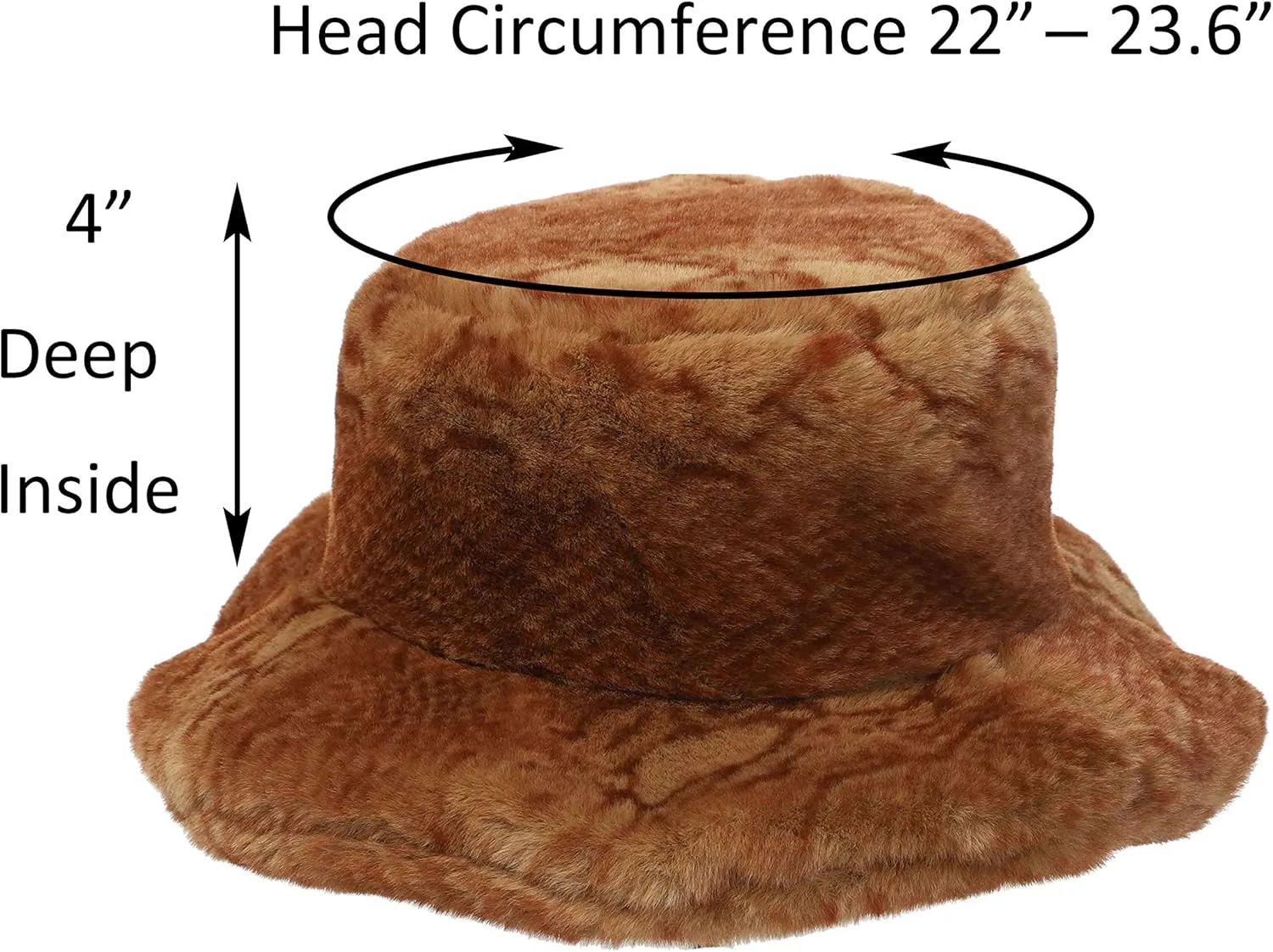 LA CARRIE Women's Snakeskin Print Faux Fur Bucket Hat Winter Warmer Fisherman Cap