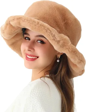 LA CARRIE Women's Snakeskin Print Faux Fur Bucket Hat Winter Warmer Fisherman Cap