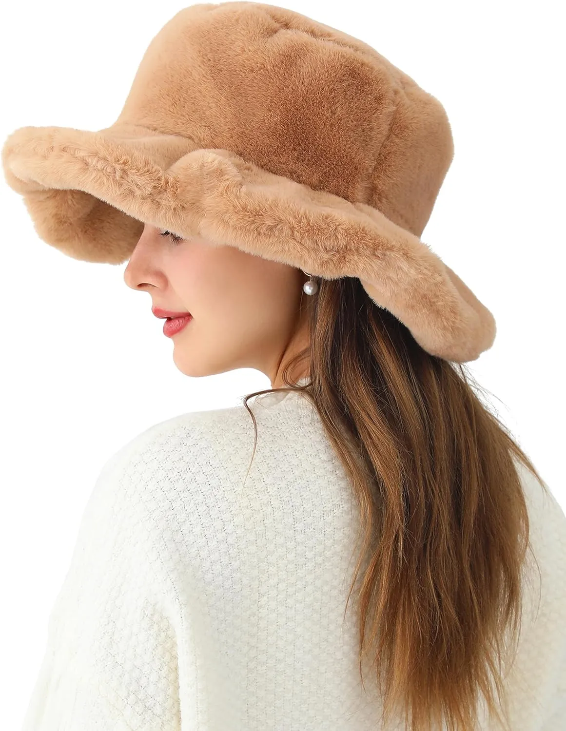 LA CARRIE Women's Snakeskin Print Faux Fur Bucket Hat Winter Warmer Fisherman Cap