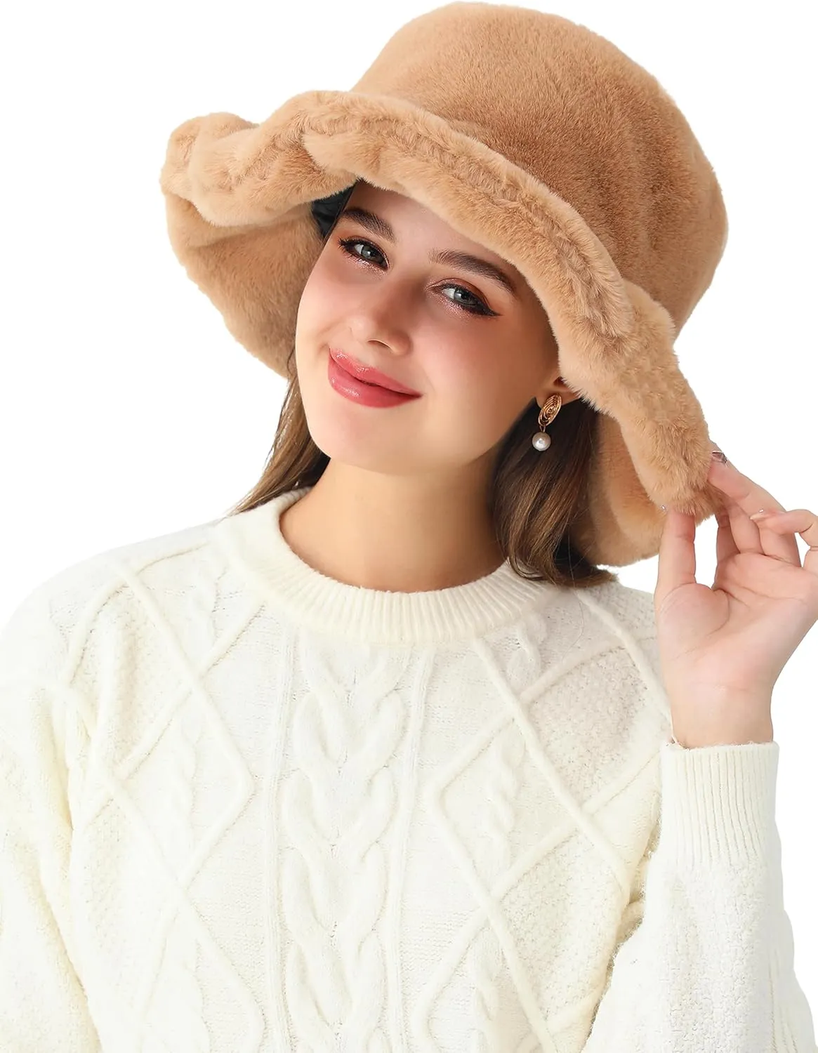 LA CARRIE Women's Snakeskin Print Faux Fur Bucket Hat Winter Warmer Fisherman Cap