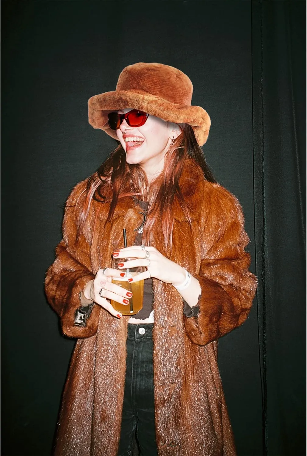 LA CARRIE Women's Snakeskin Print Faux Fur Bucket Hat Winter Warmer Fisherman Cap