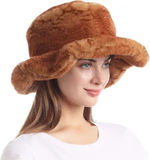LA CARRIE Women's Snakeskin Print Faux Fur Bucket Hat Winter Warmer Fisherman Cap