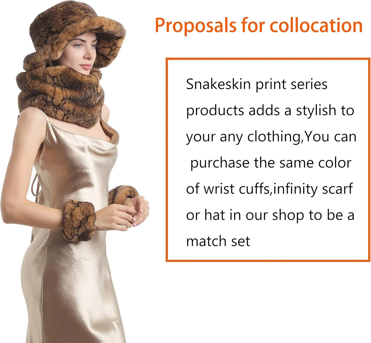 LA CARRIE Women's Snakeskin Print Faux Fur Bucket Hat Winter Warmer Fisherman Cap