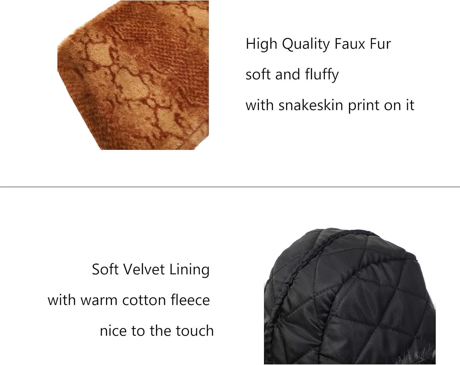 LA CARRIE Women's Snakeskin Print Faux Fur Bucket Hat Winter Warmer Fisherman Cap
