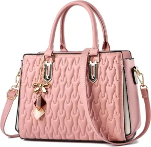 Ladies Soft Embossed Bags Women Handbags Large Capacity Tote Bag Leather Ladies Shoulder Bags, Pink