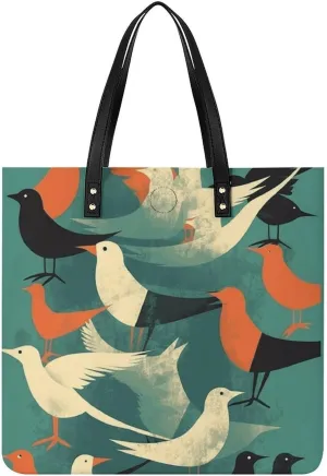 Ladies Soft Leather Wallet Leather Printed Handbags for Women Flock of Birds Printed Satchel Tote Fashion Shoulder Bag Purses