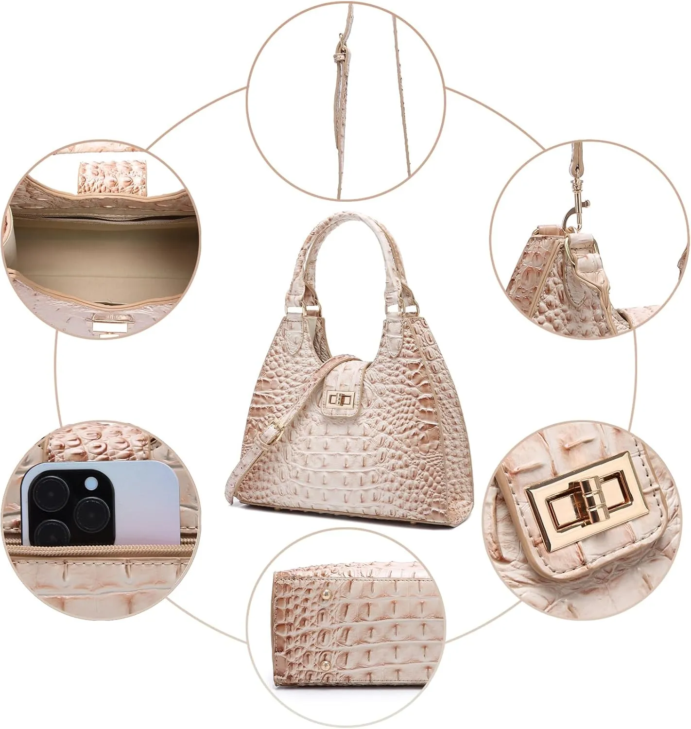 Ladies Tote Leather Bags for Women Crocodile Embossed Zipper Satchel Purse Classy Compartments Crossbody bag