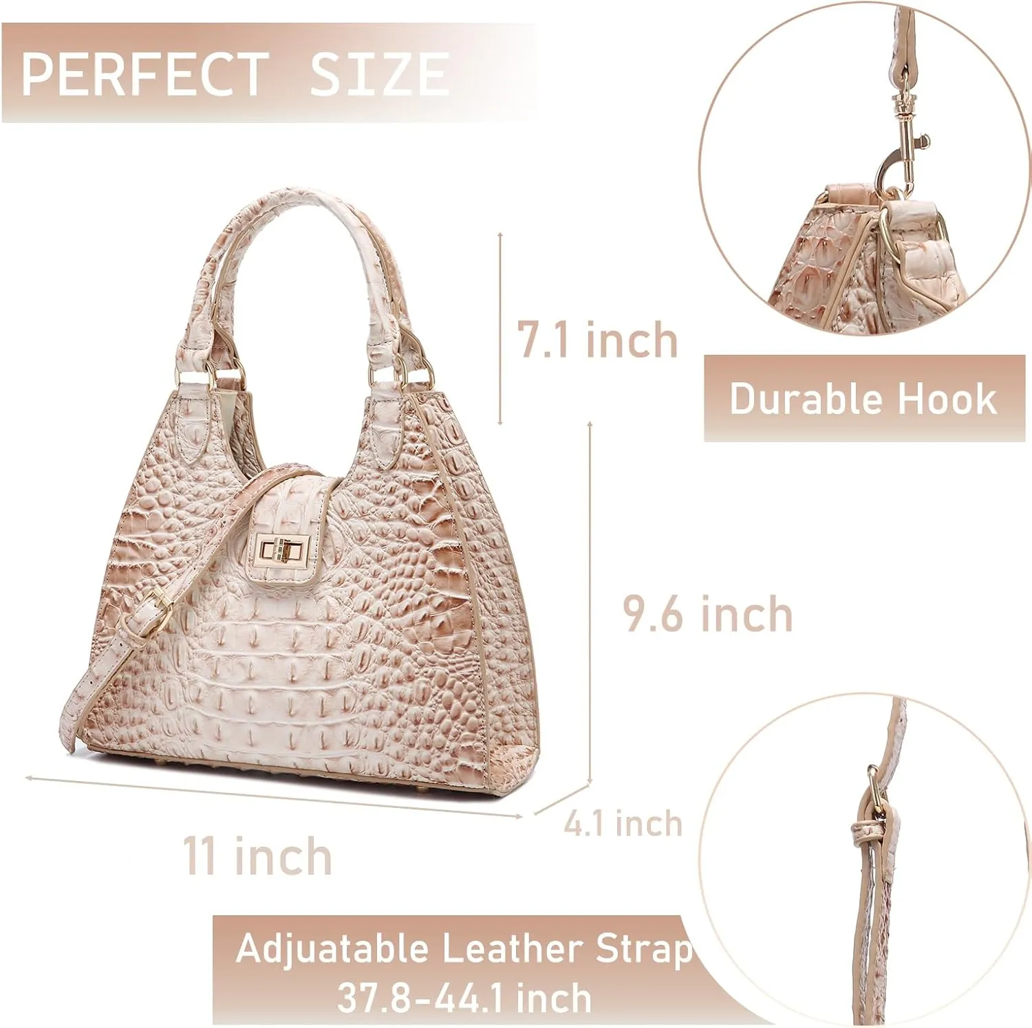 Ladies Tote Leather Bags for Women Crocodile Embossed Zipper Satchel Purse Classy Compartments Crossbody bag