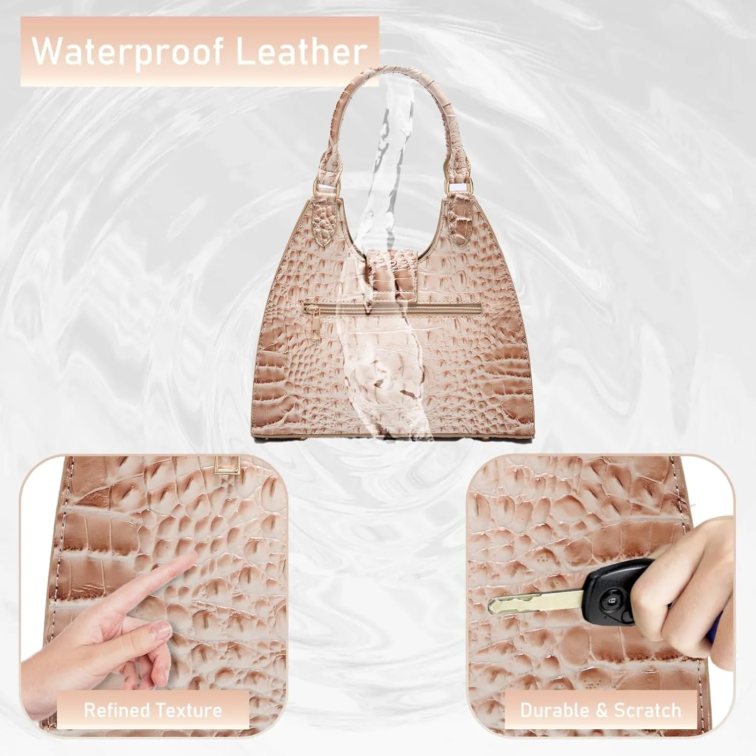 Ladies Tote Leather Bags for Women Crocodile Embossed Zipper Satchel Purse Classy Compartments Crossbody bag