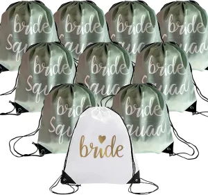 Lady & Home 10 Pieces Bridesmaid Drawstring Bag Bachelorette Bags, Bride Squad Drawstring Bag for Bachelorette Party Gift(Sage Green)