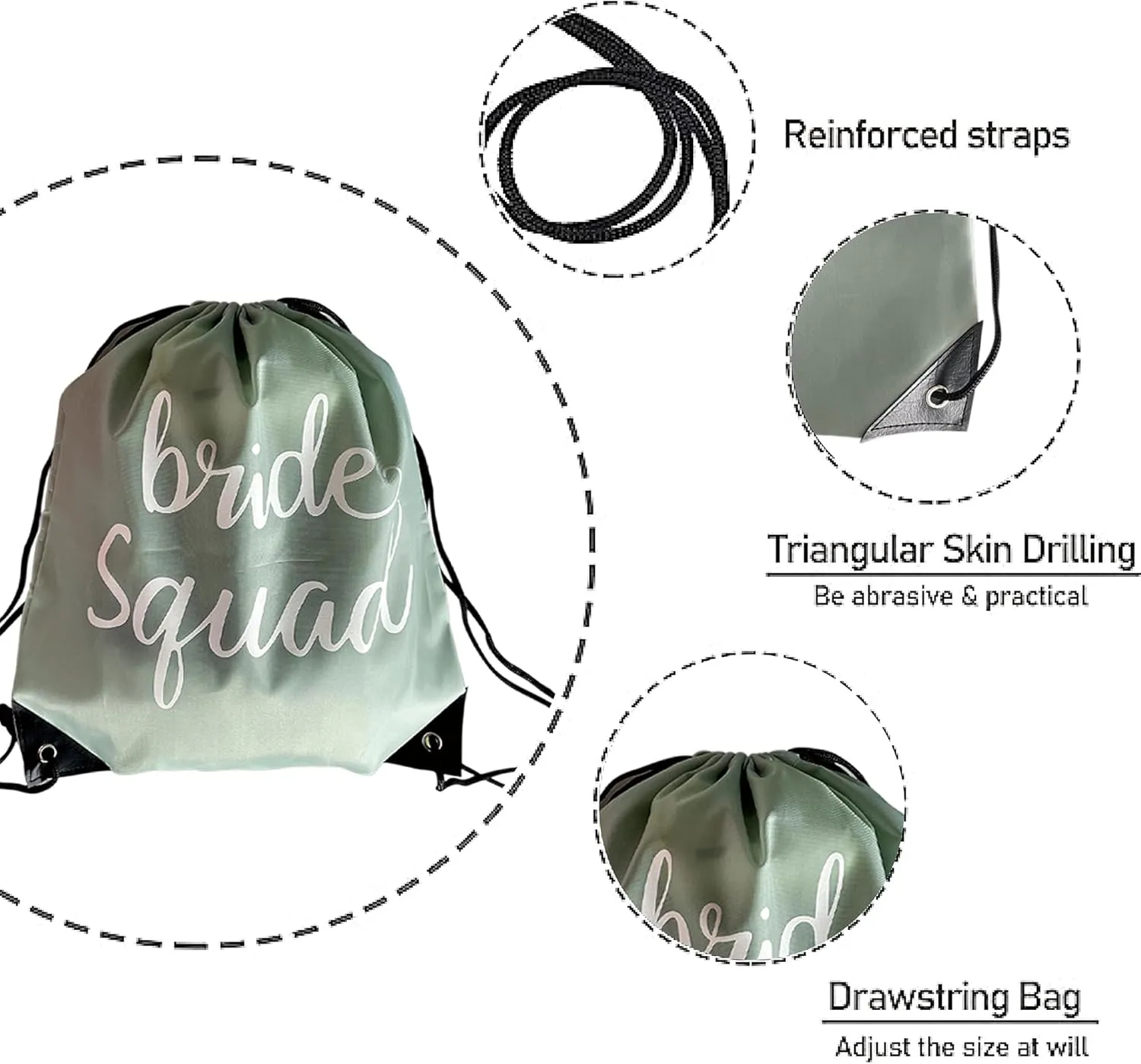 Lady & Home 10 Pieces Bridesmaid Drawstring Bag Bachelorette Bags, Bride Squad Drawstring Bag for Bachelorette Party Gift(Sage Green)