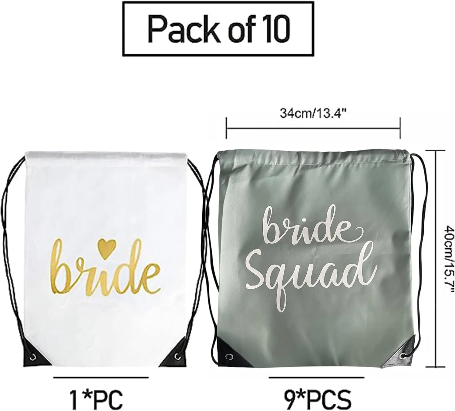 Lady & Home 10 Pieces Bridesmaid Drawstring Bag Bachelorette Bags, Bride Squad Drawstring Bag for Bachelorette Party Gift(Sage Green)