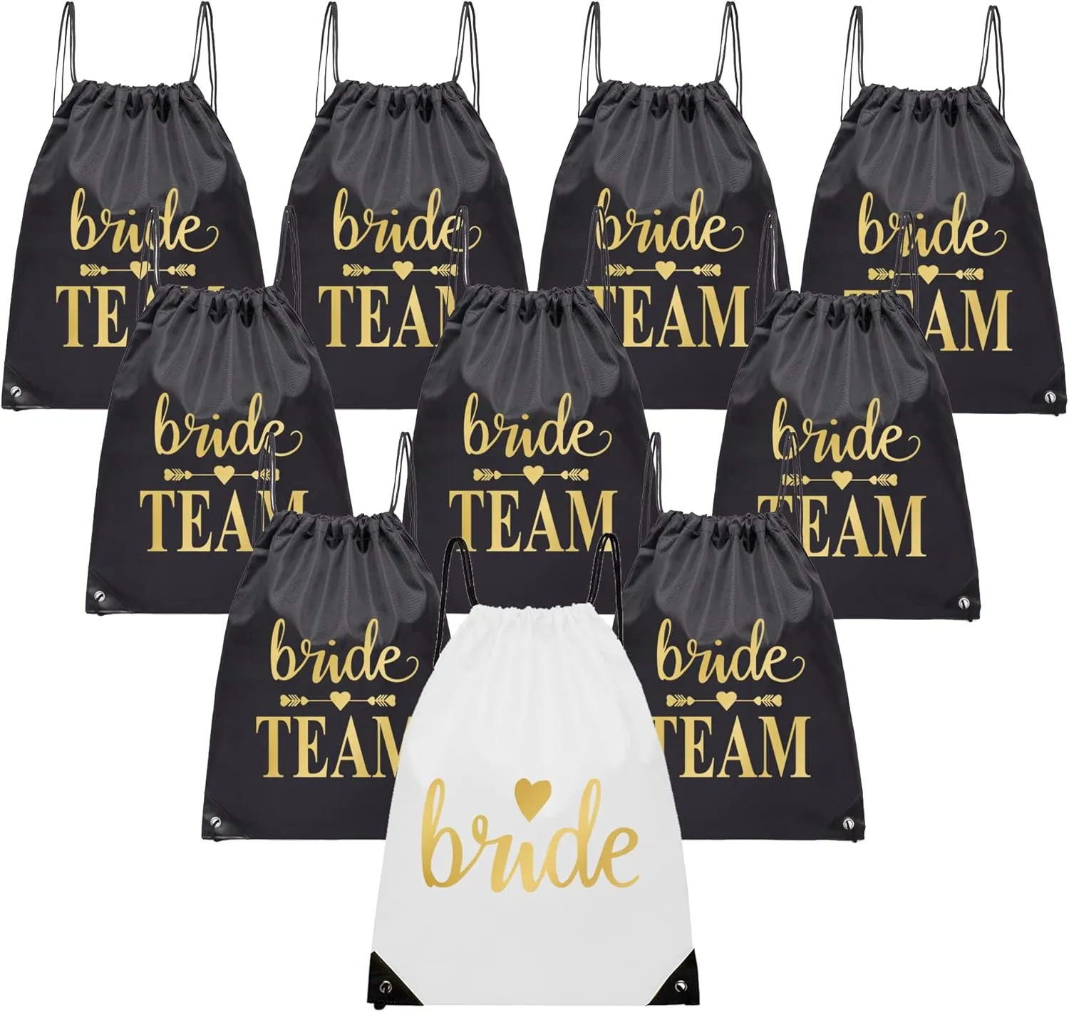 LADY&HOME 10 Packs Bride and Team Bride Drawstring Bags, Bridesmaids Gift Drawstring Bag for Bachelorette Party, Bridal Party(Black)