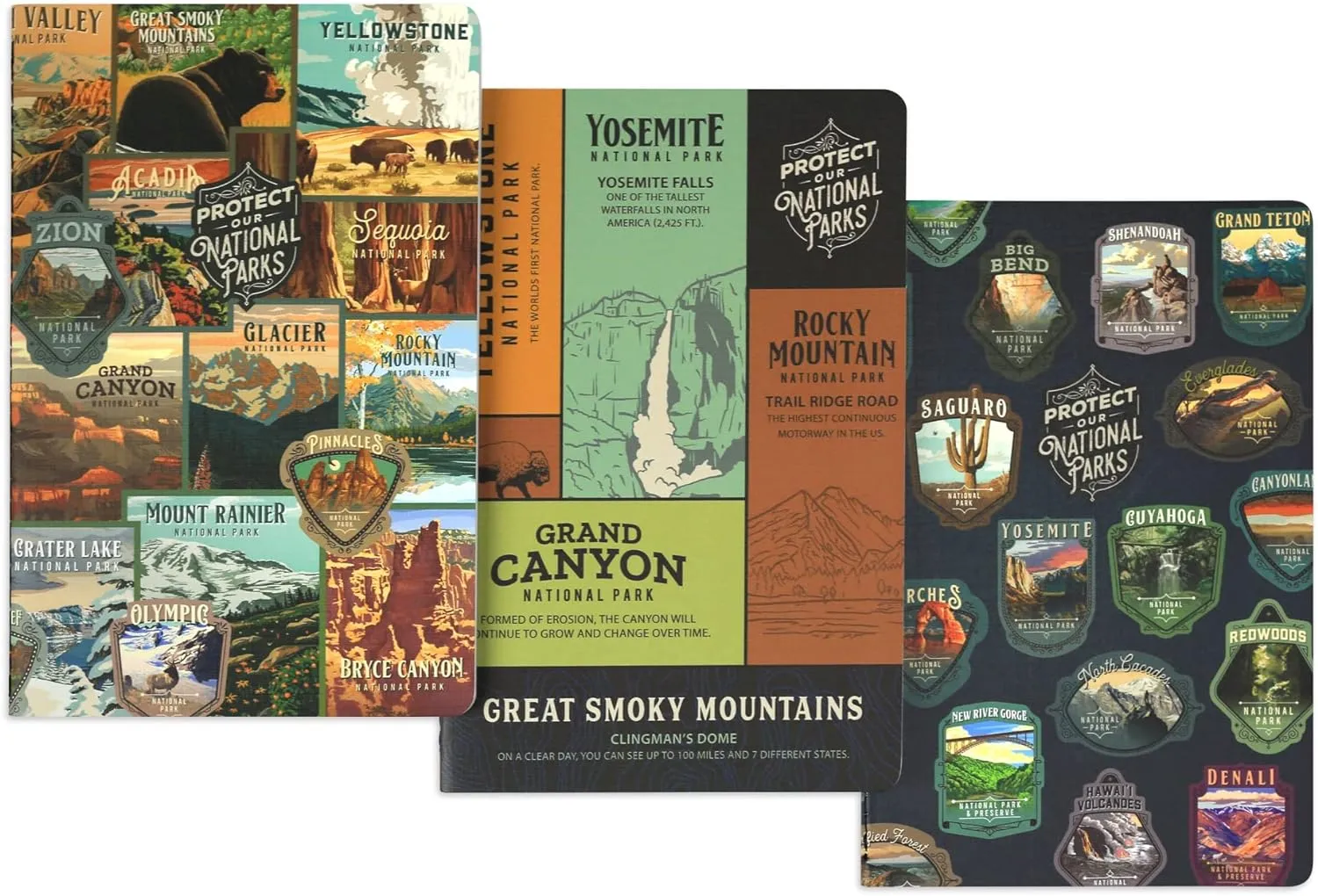 Lantern Press Protect Our National Parks, 3-Pack Notebook Journal Set with Unique Artwork on Each Cover