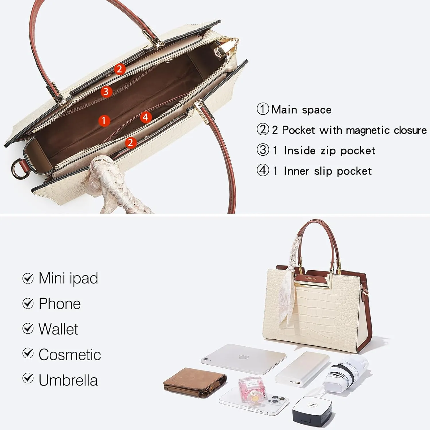 LAORENTOU Women Crossbody Handbags Cow Leather Satchel Handbags for Women Top-handle Shoulder Tote Purses