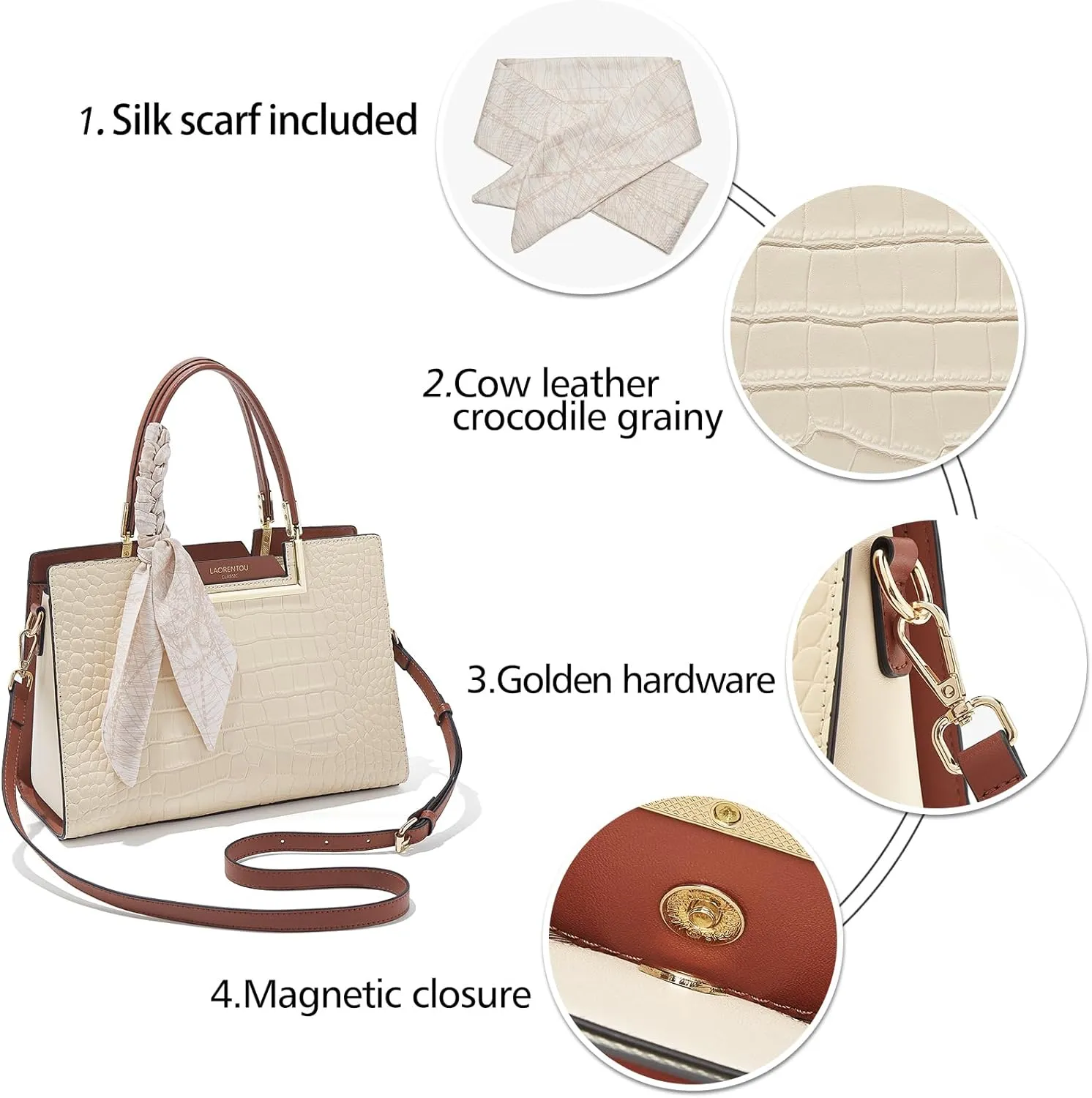 LAORENTOU Women Crossbody Handbags Cow Leather Satchel Handbags for Women Top-handle Shoulder Tote Purses