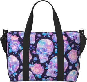 Laptop Tote Bag for Women Work - crystal Skull flower Overnight Weekender Bags for Women Travel, Gym Bag for Women Men, Personal Item Crossbody Travel Bags for Women Men Carry On