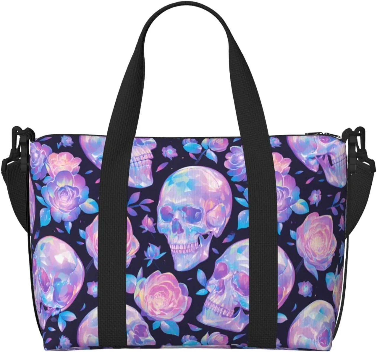 Laptop Tote Bag for Women Work - crystal Skull flower Overnight Weekender Bags for Women Travel, Gym Bag for Women Men, Personal Item Crossbody Travel Bags for Women Men Carry On