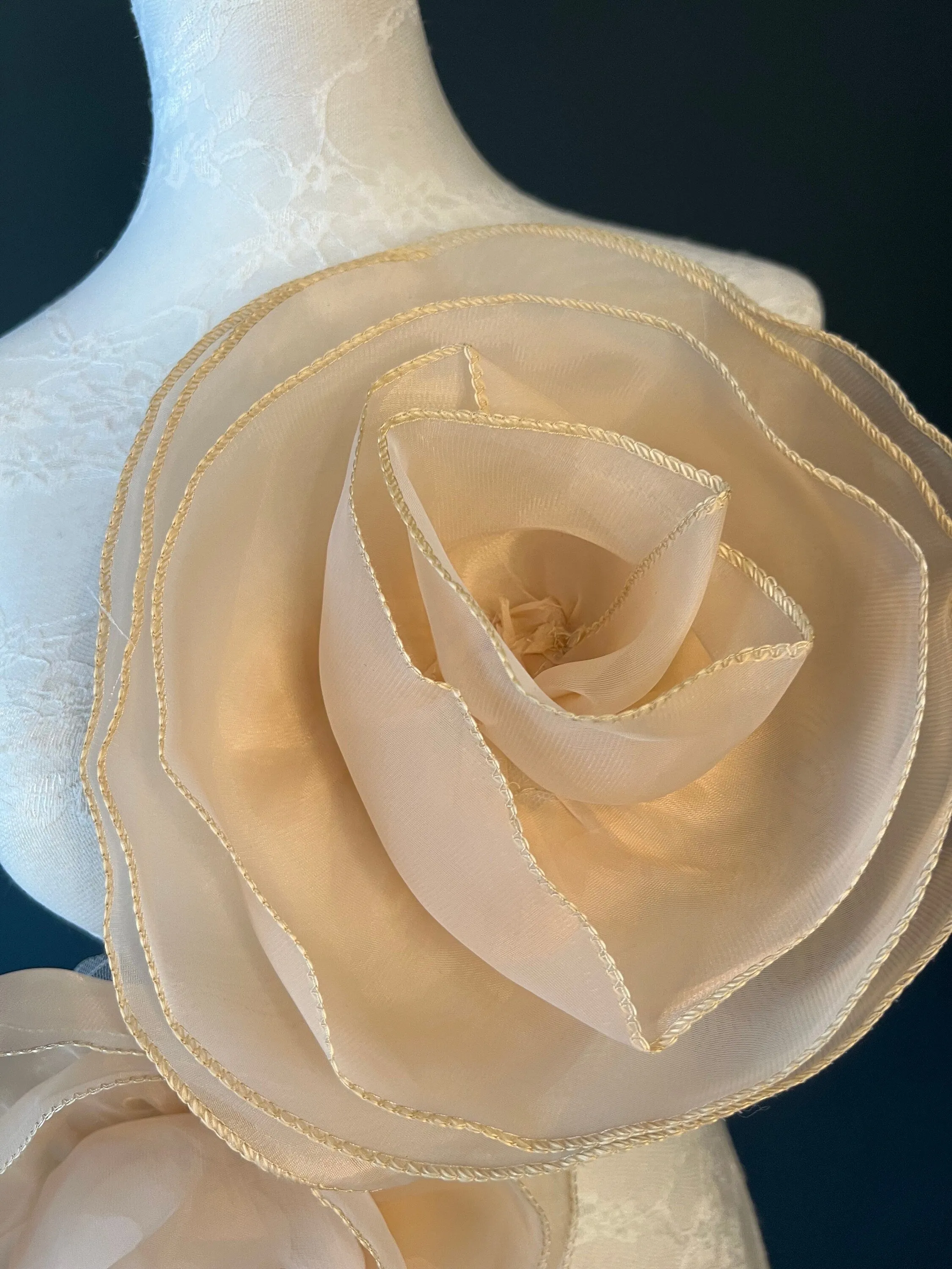 Large 3D Corsage Flower, Beige, 10” Wide, Pin on Corsage, Bridal, Clothing, Dress, Hat, Accessory, FAN Design