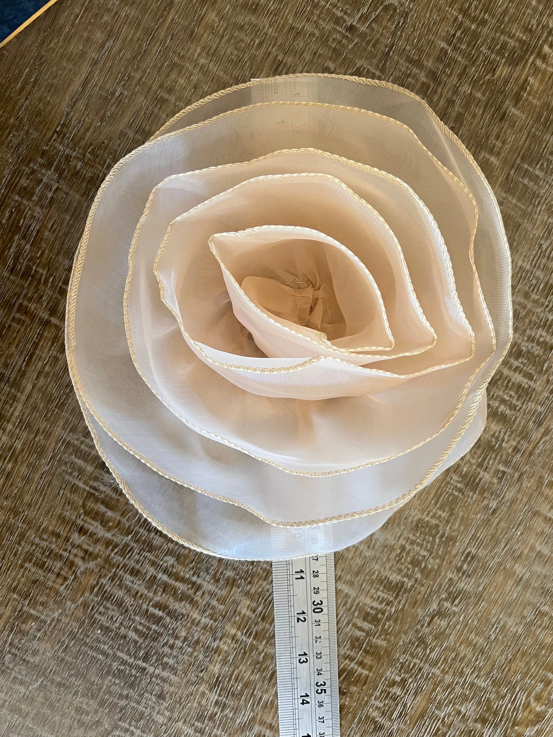Large 3D Corsage Flower, Beige, 10” Wide, Pin on Corsage, Bridal, Clothing, Dress, Hat, Accessory, FAN Design