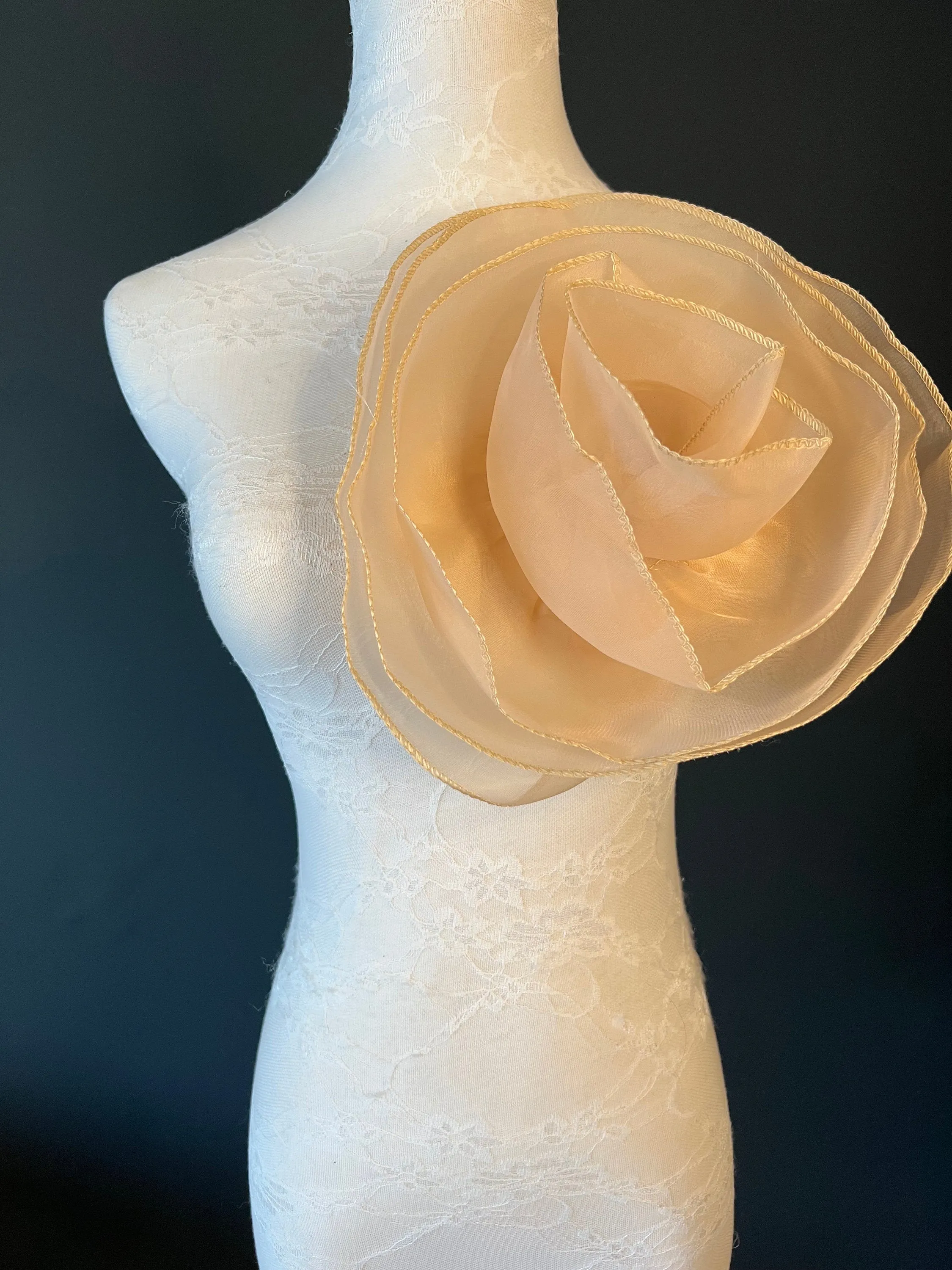 Large 3D Corsage Flower, Beige, 10” Wide, Pin on Corsage, Bridal, Clothing, Dress, Hat, Accessory, FAN Design