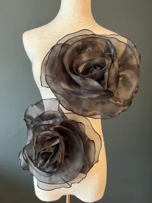 Large 3D Corsage Flower, Black, 10” Wide, Pin on Corsage, Bridal, Clothing, Dress, Hat, Accessory, FAN Design