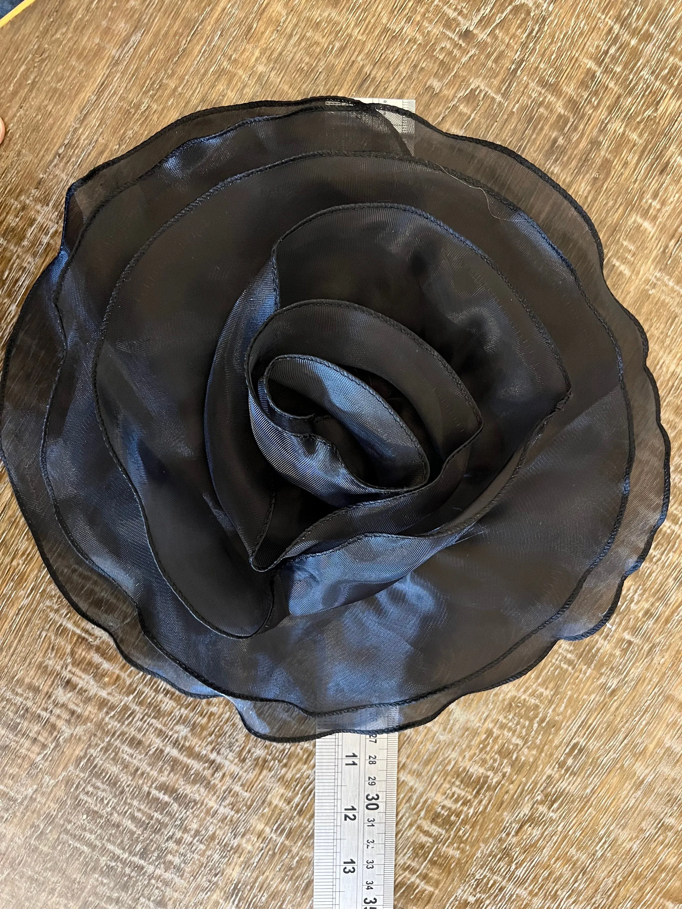 Large 3D Corsage Flower, Black, 10” Wide, Pin on Corsage, Bridal, Clothing, Dress, Hat, Accessory, FAN Design