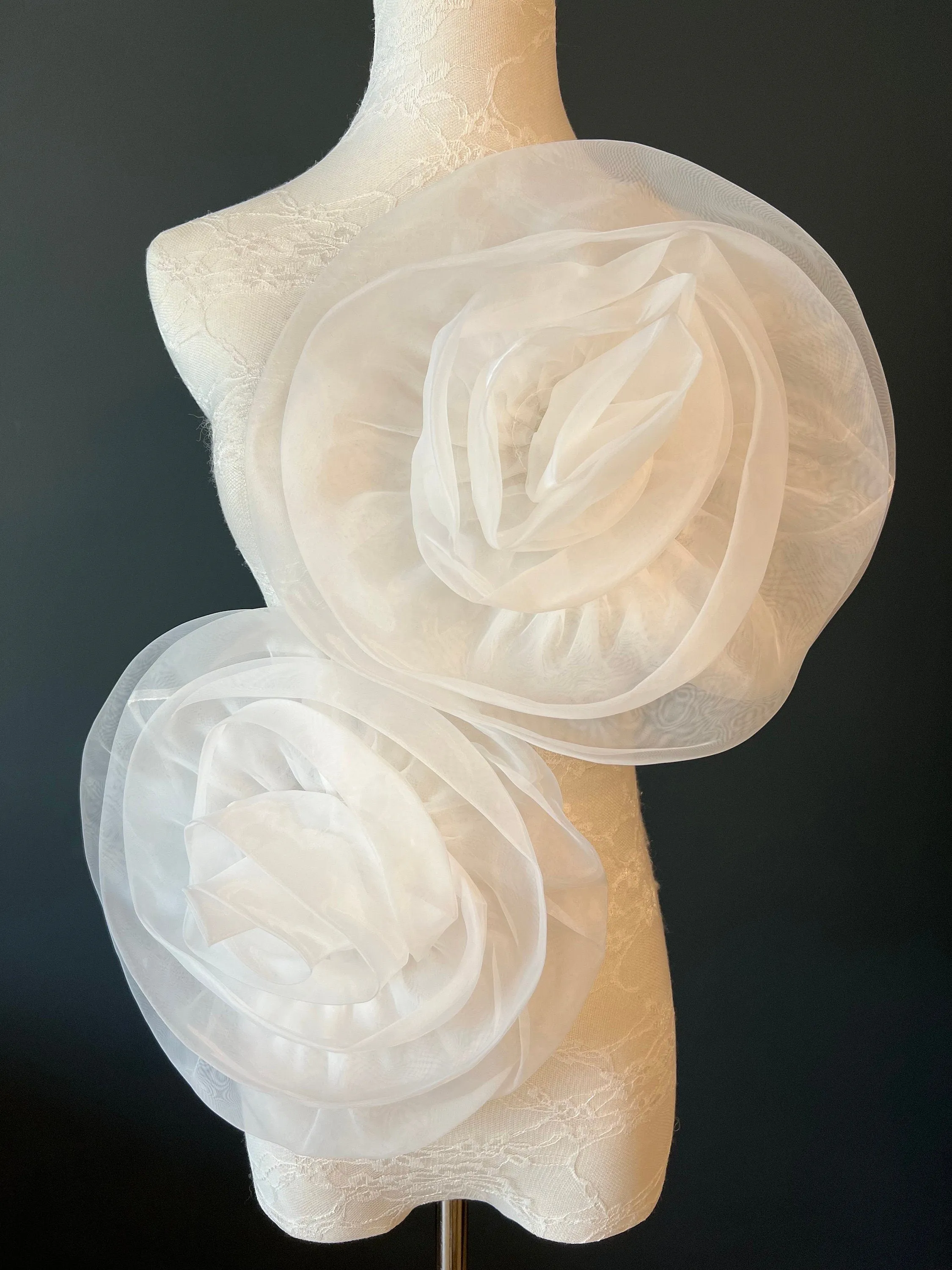 Large 3D Corsage Flower, Ivory, 12” Wide, Pin on Corsage, Bridal, Clothing, Dress, Hat, Accessory, FAN Design
