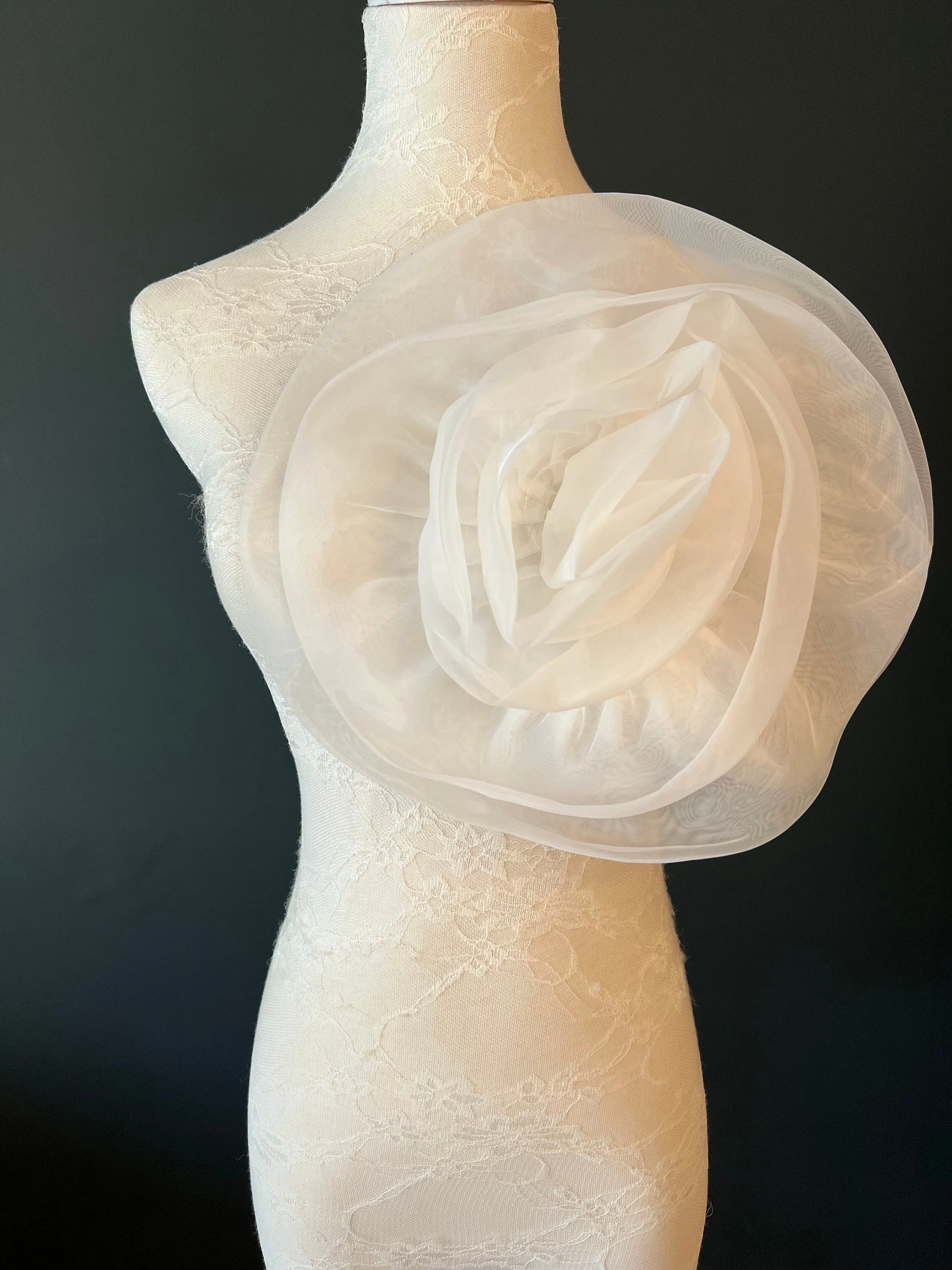 Large 3D Corsage Flower, Ivory, 12” Wide, Pin on Corsage, Bridal, Clothing, Dress, Hat, Accessory, FAN Design