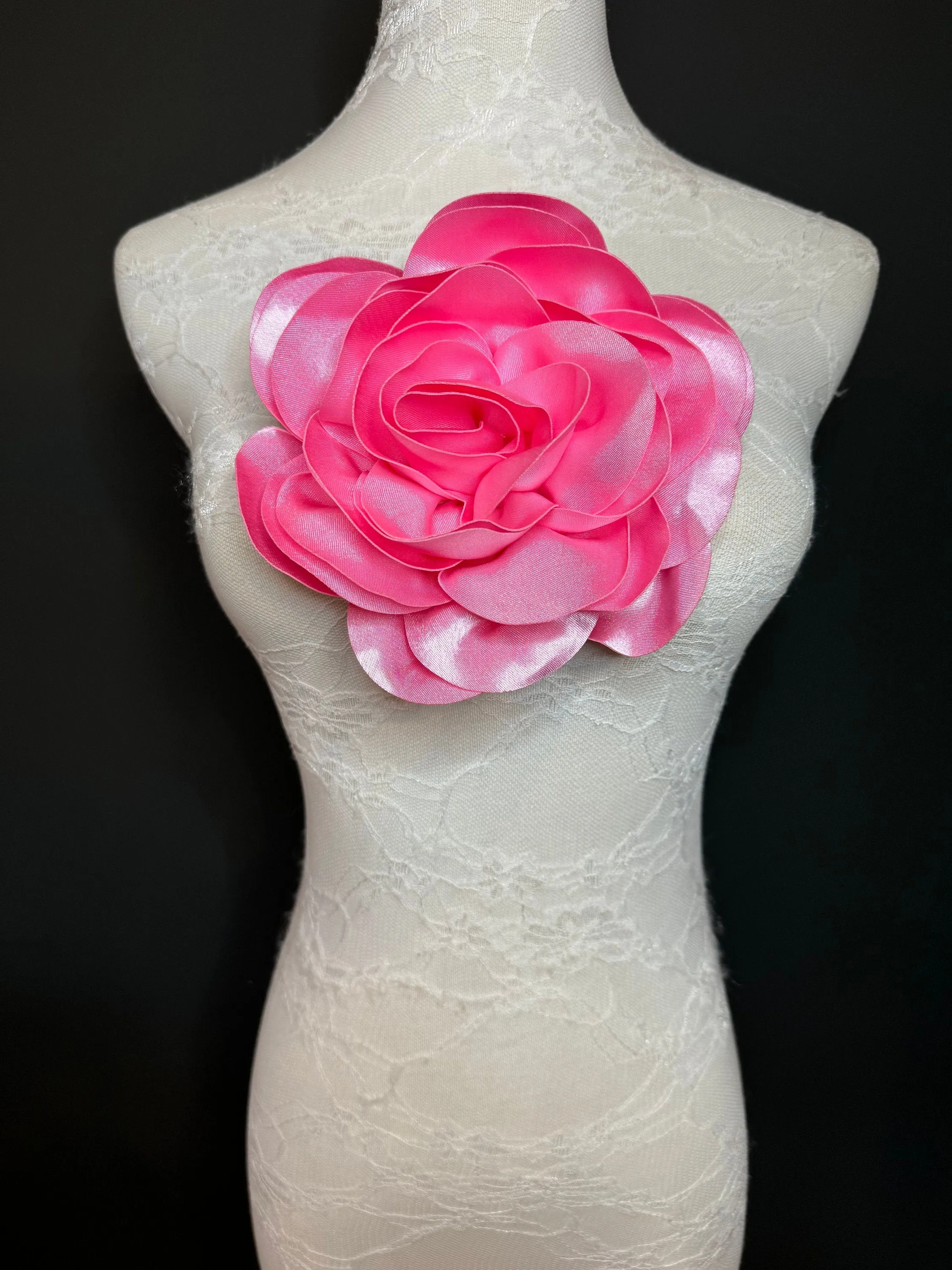 Large 3D Corsage Flower, Satin Fabric, 6 Colours, 11” Wide, Pin on Corsage, Bridal, Clothing, Dress, Hat, Wedding, FAN Design, Race Day,Gift