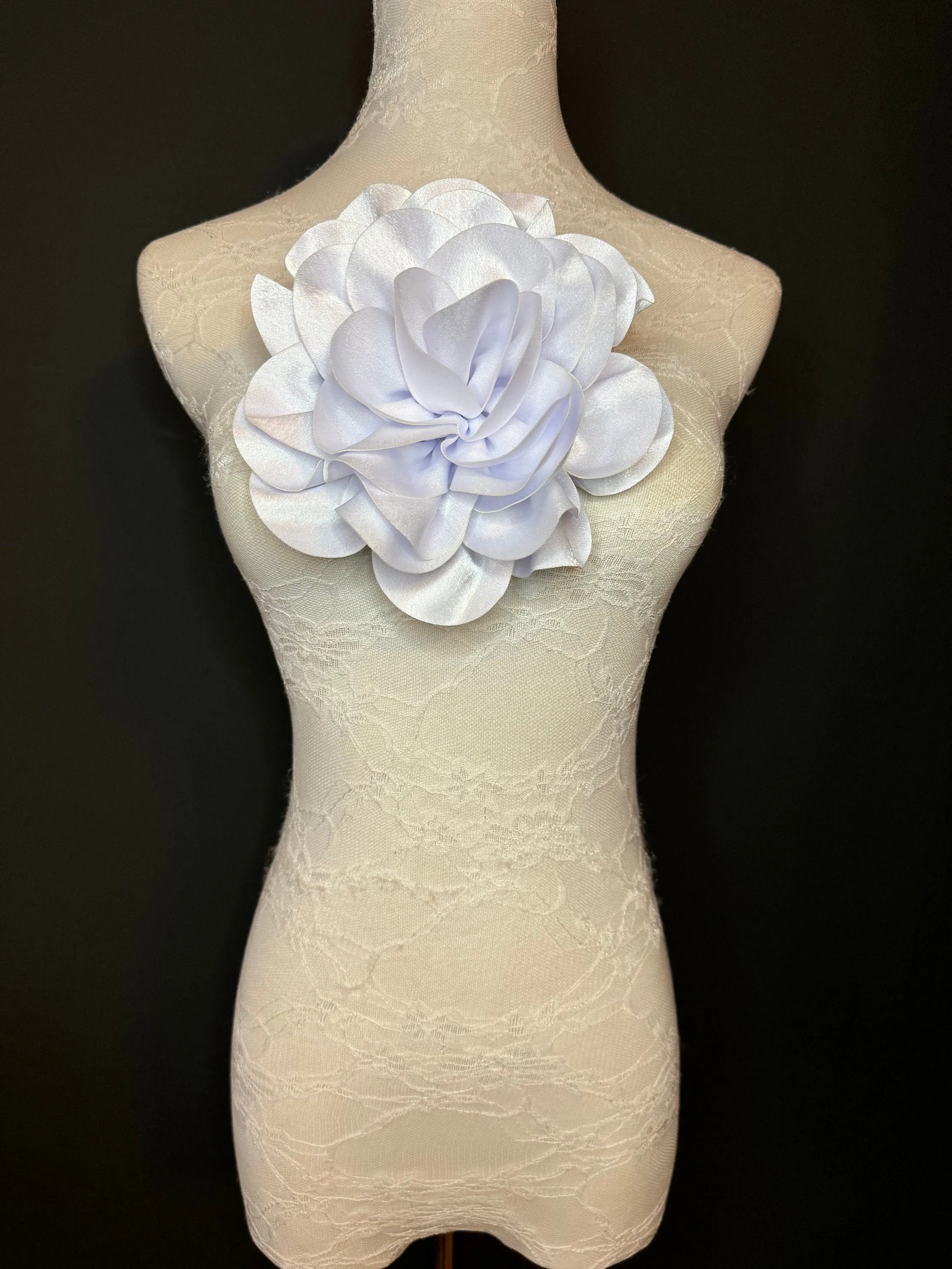 Large 3D Corsage Flower, Satin Fabric, 6 Colours, 11” Wide, Pin on Corsage, Bridal, Clothing, Dress, Hat, Wedding, FAN Design, Race Day,Gift