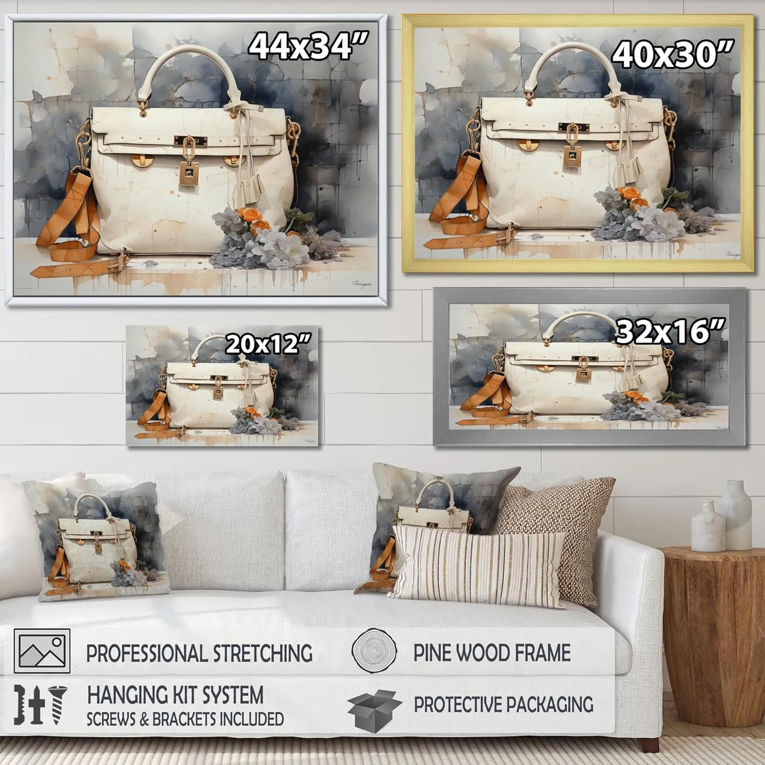 Large Balenciaga framed wall Art, Balance Bags composition Monochrome, Balenciaga framed wall art decor, Beige Glam black framed wall art, 44x34 inches black frame