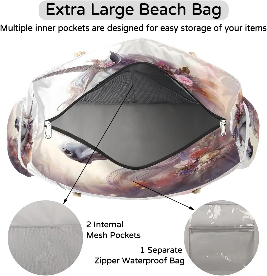 Large Beach Bag with Zipper Beach Bags for Women Water Resistant Swim Pool Bag