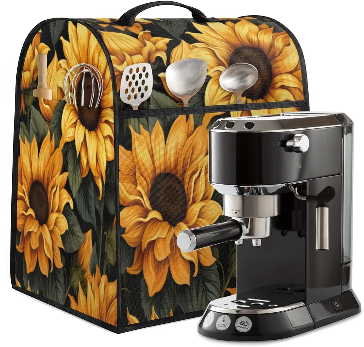 Large Blender Cover Flowers Bloom Sunflowers Stand Dust Covers for Appliance Kitchen Mixer Covers with Top Handle Pockets Waterproof Food Processor Protector Cover for Toaster Coffee
