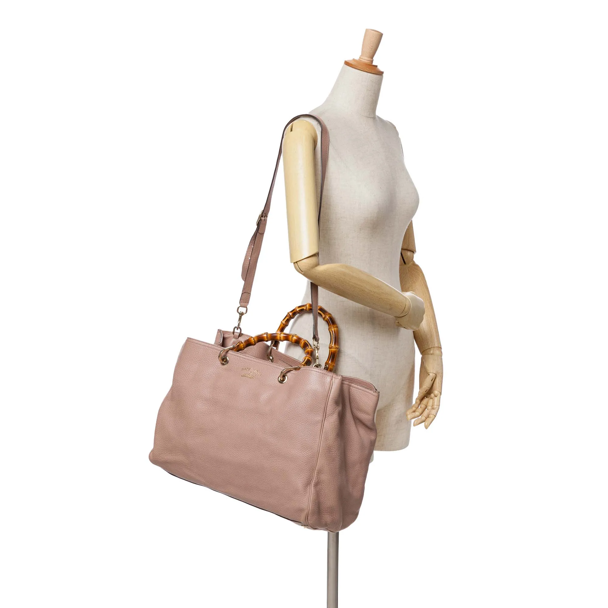 Large Calfskin Bamboo Shopper Satchel