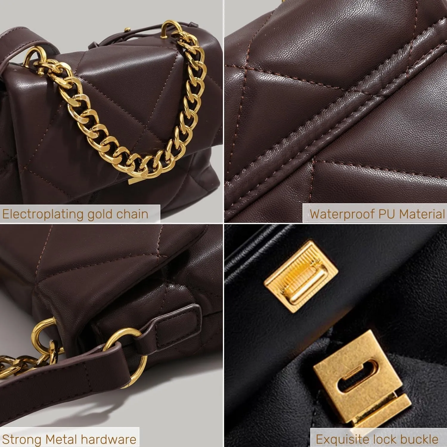 Large Capacity Quilted Bag Flap Bags for Women Trendy Tote Shoulder Crossbody Bags Travel Handbags with a Golden Chain