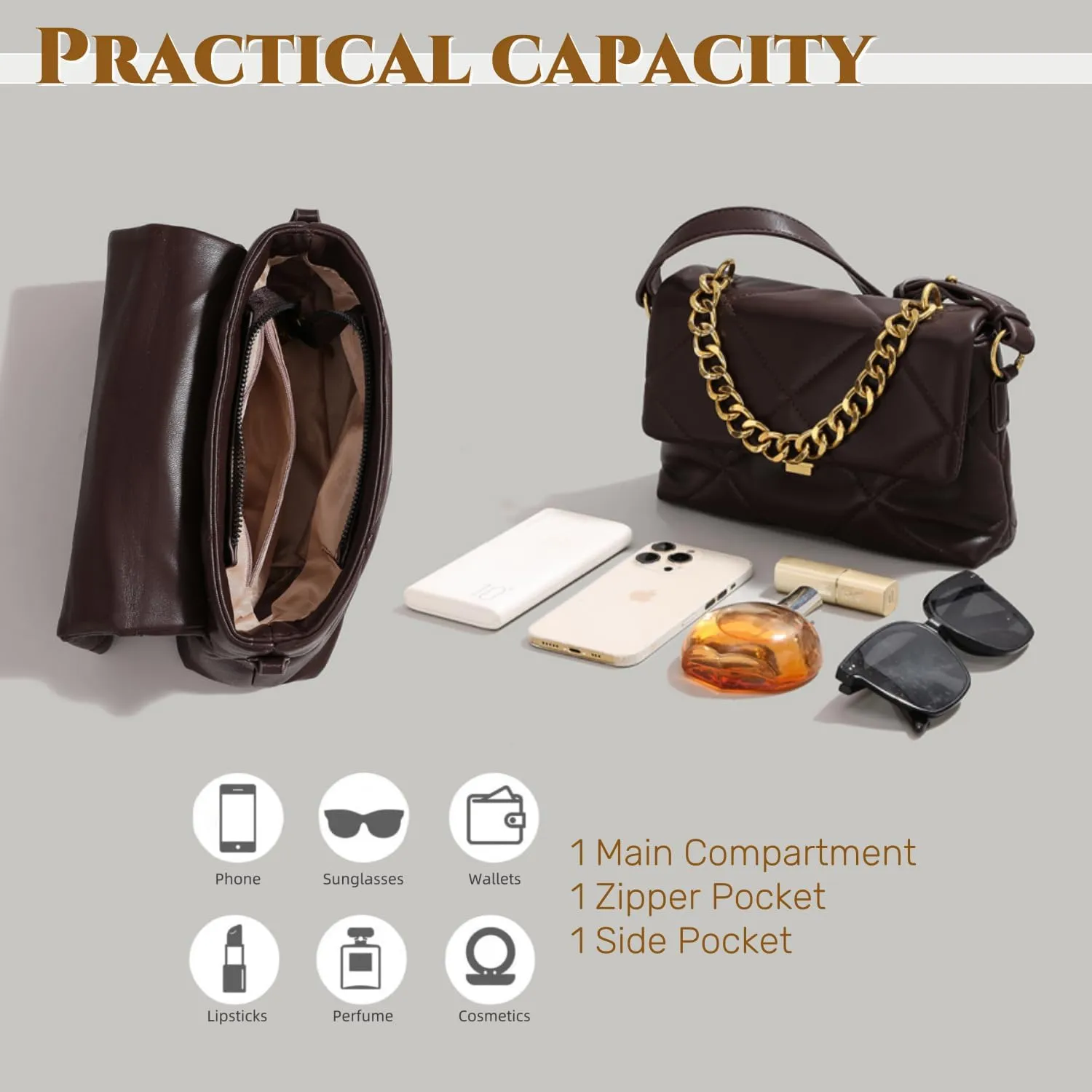 Large Capacity Quilted Bag Flap Bags for Women Trendy Tote Shoulder Crossbody Bags Travel Handbags with a Golden Chain