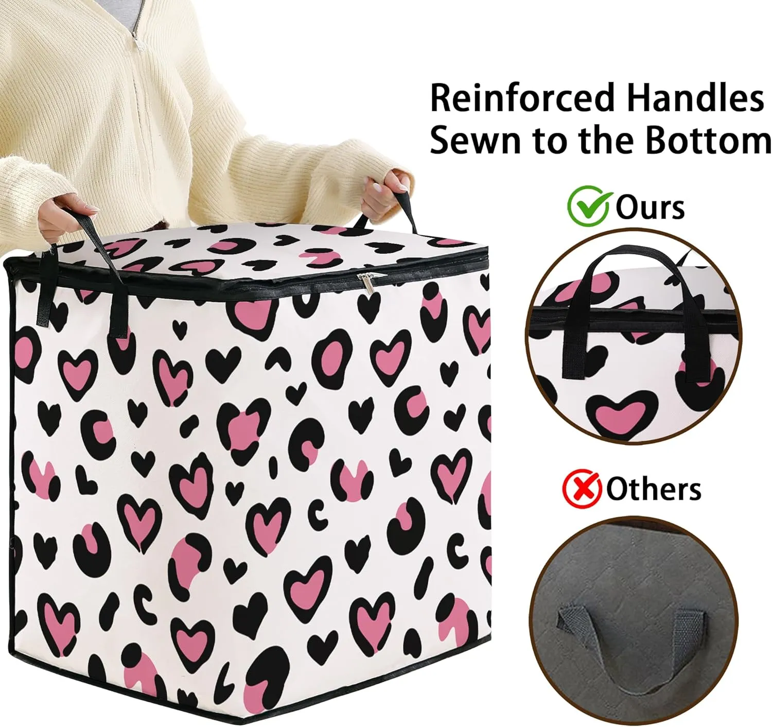 Large Comforter Storage Bag with Zipper,Closet Organizer for Clothes/Blankets/Quilts/Pillows,Fabric Storage Bags with Portable Handles 95L(2-Pack)