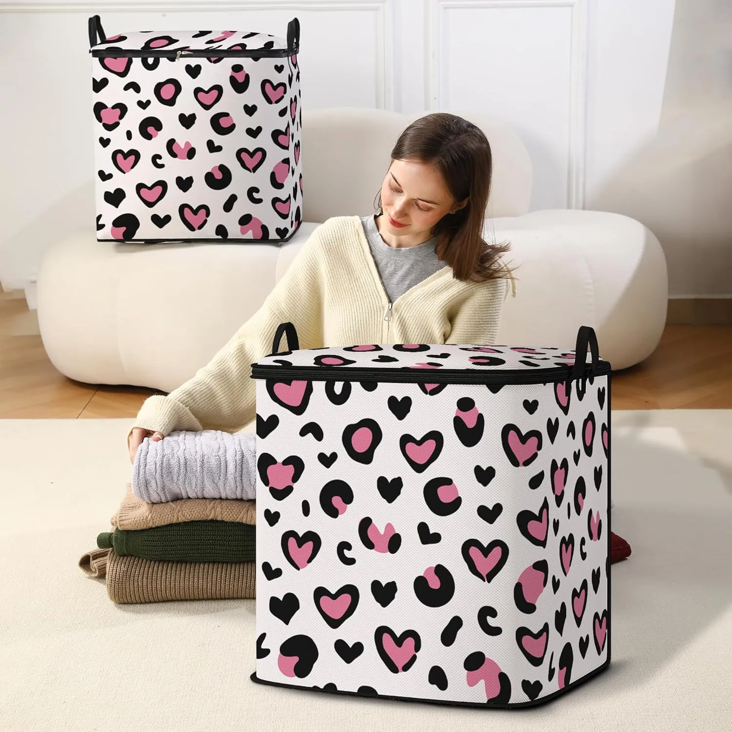 Large Comforter Storage Bag with Zipper,Closet Organizer for Clothes/Blankets/Quilts/Pillows,Fabric Storage Bags with Portable Handles 95L(2-Pack)