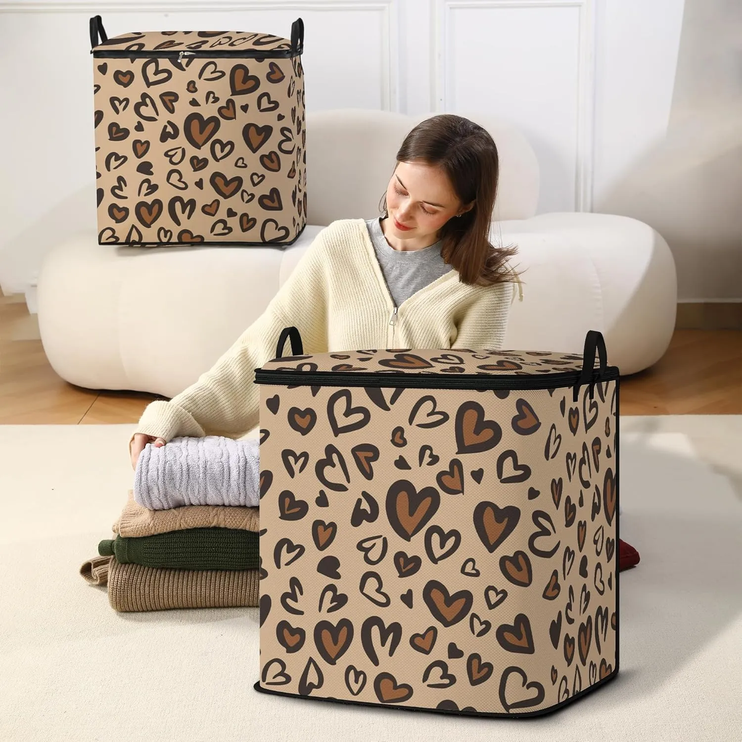 Large Comforter Storage Bag with Zipper,Closet Organizer for Clothes/Blankets/Quilts/Pillows,Fabric Storage Bags with Portable Handles 95L(2-Pack)