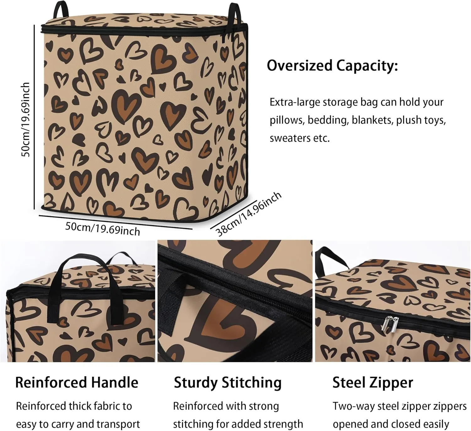 Large Comforter Storage Bag with Zipper,Closet Organizer for Clothes/Blankets/Quilts/Pillows,Fabric Storage Bags with Portable Handles 95L(2-Pack)