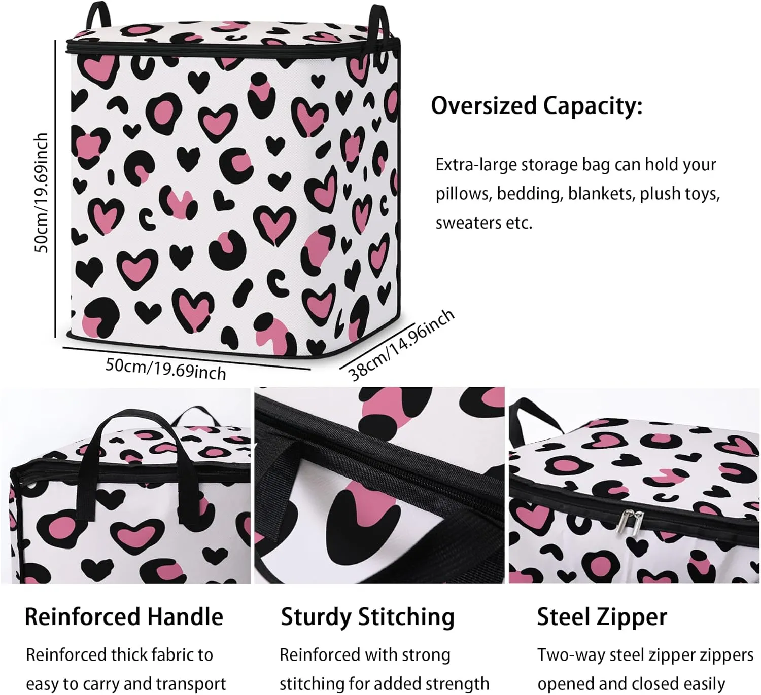 Large Comforter Storage Bag with Zipper,Closet Organizer for Clothes/Blankets/Quilts/Pillows,Fabric Storage Bags with Portable Handles 95L(2-Pack)