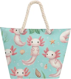 Large Tote Bag Women Cute Axolotls Starfish Hobo Bag Travel Purse Oversize Shoulder Handbag for Work Beach